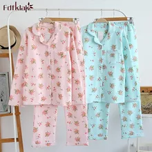 Высококачественная теплая зимняя Пижама хлопковая Домашняя одежда с длинными рукавами для женщин с цветочным принтом Женское ночное белье Комплект пижам mujer