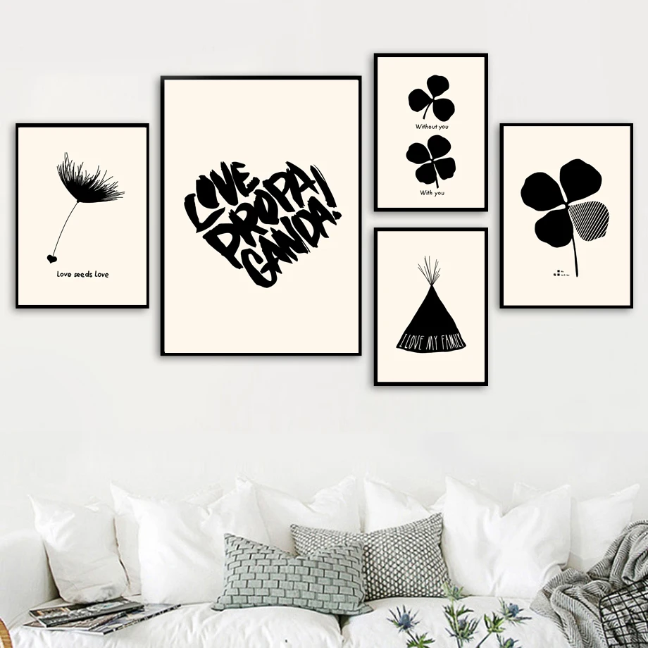 

Cartoon Dandelion Tent Clover Love Quotes Wall Art Canvas Painting Nordic Posters And Prints Wall Pictures For Kids Room Decor