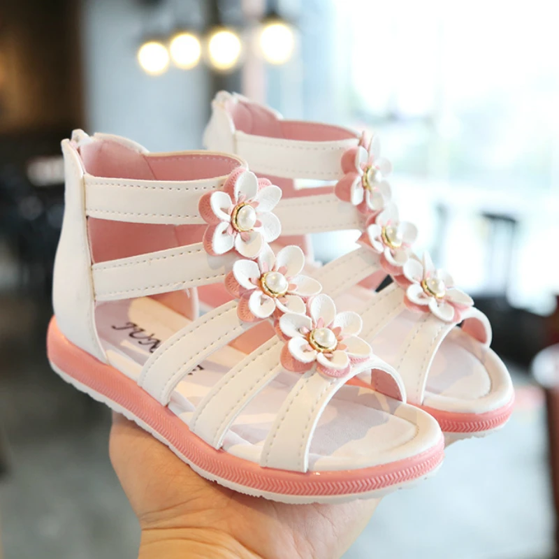 2019 New Summer Children's Shoes Girl Roman Beach Sandals Zipper Flat Fashion Flower Princess Shoes Big School Girls Shoe 2019 New Summer Children's Shoes Girl Roman Beach Sandals Zipper Flat Fashion Flower Princess Shoes Big School Girls Shoe