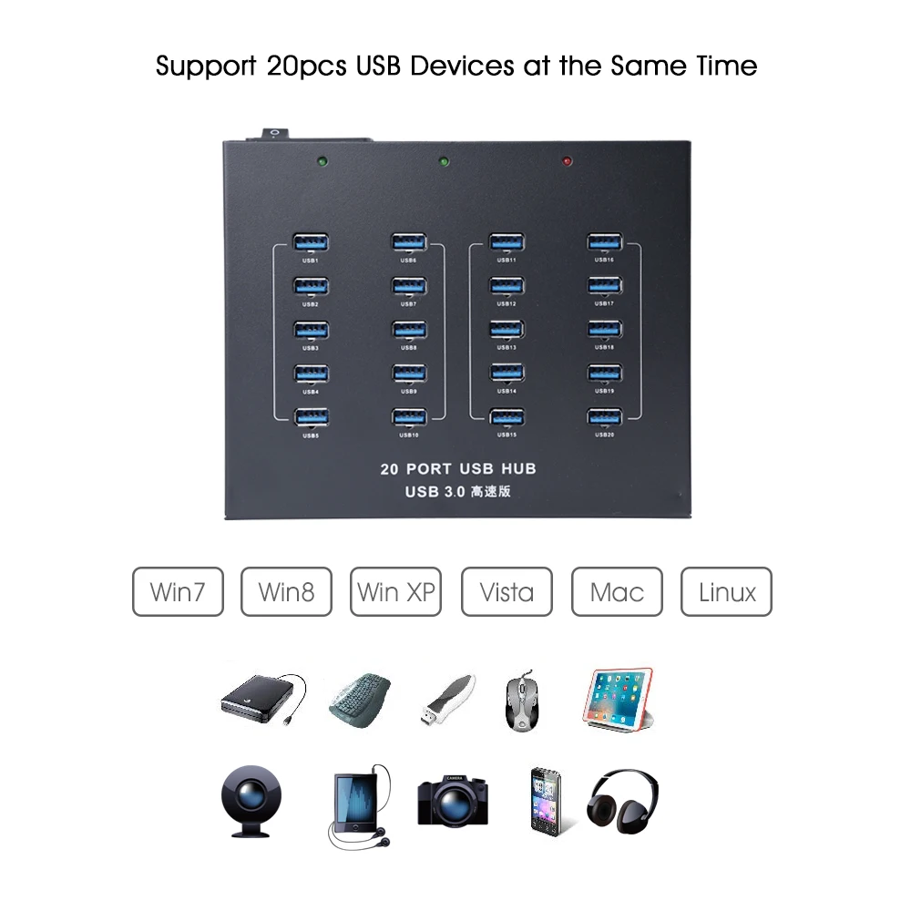 Sipolar промышленный 20 портов 100 V-240 V USB 3,0 концентратор высокоскоростное зарядное устройство концентратор встроенный 5V 22A адаптер питания EU AU UK US Plug