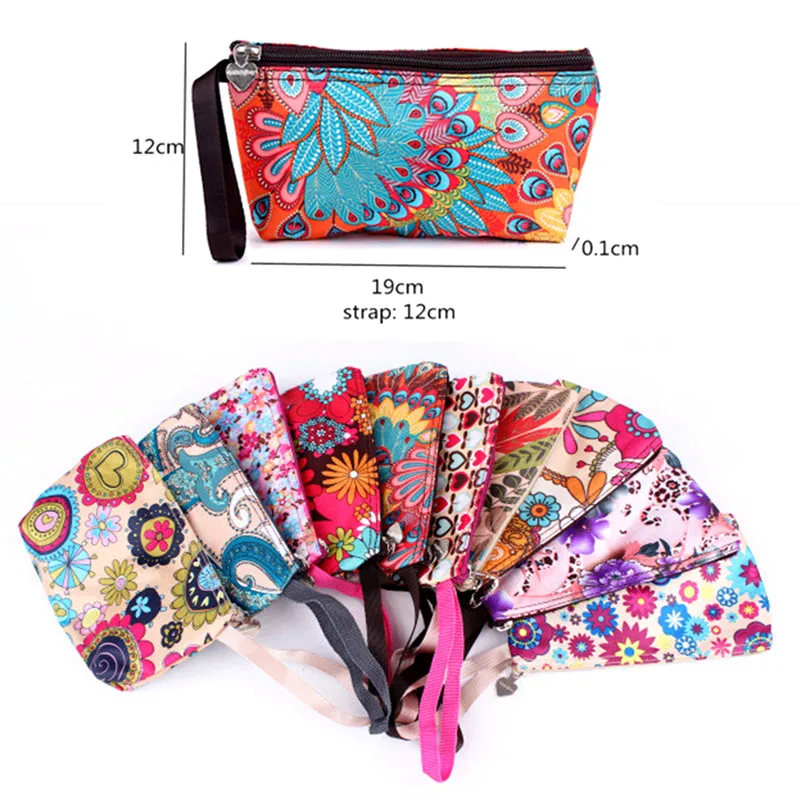 حقيبة مستحضرات تجميل أنيقة مع حزام صغير أكياس تخزين السفر حقيبة مستحضرات تجميل لطيف الزهور الطباعة للماء البوليستر التجميل أكياس