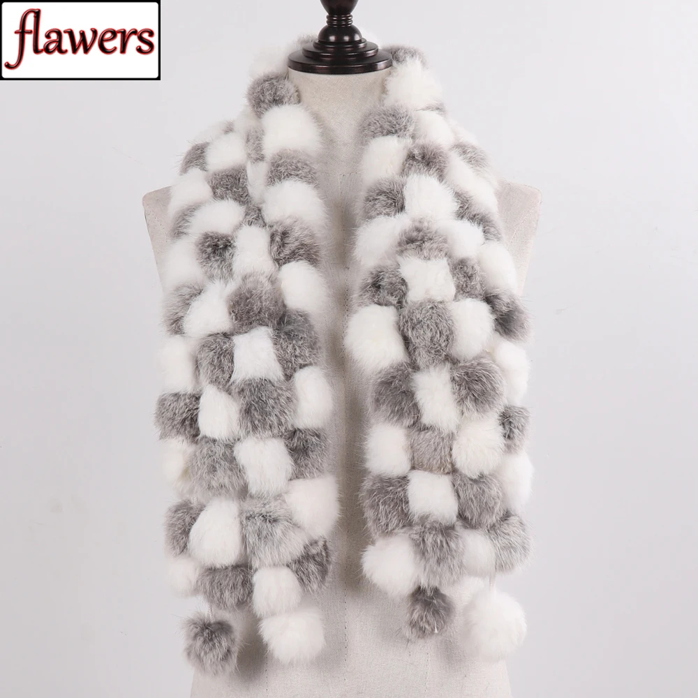 New Winter Women Real Rabbit Fur Scarf Natural Warm Rabbit Fur Muffler Girl Fashion Knitted Genuine Rabbit Fur Scarves