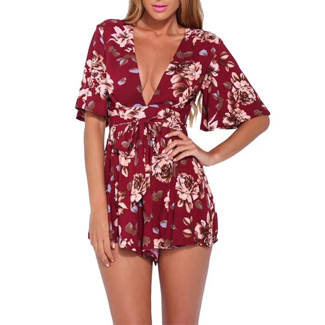 ladies Jumpsuit Shorts Rompers Womens Jumpsuits Summer Red