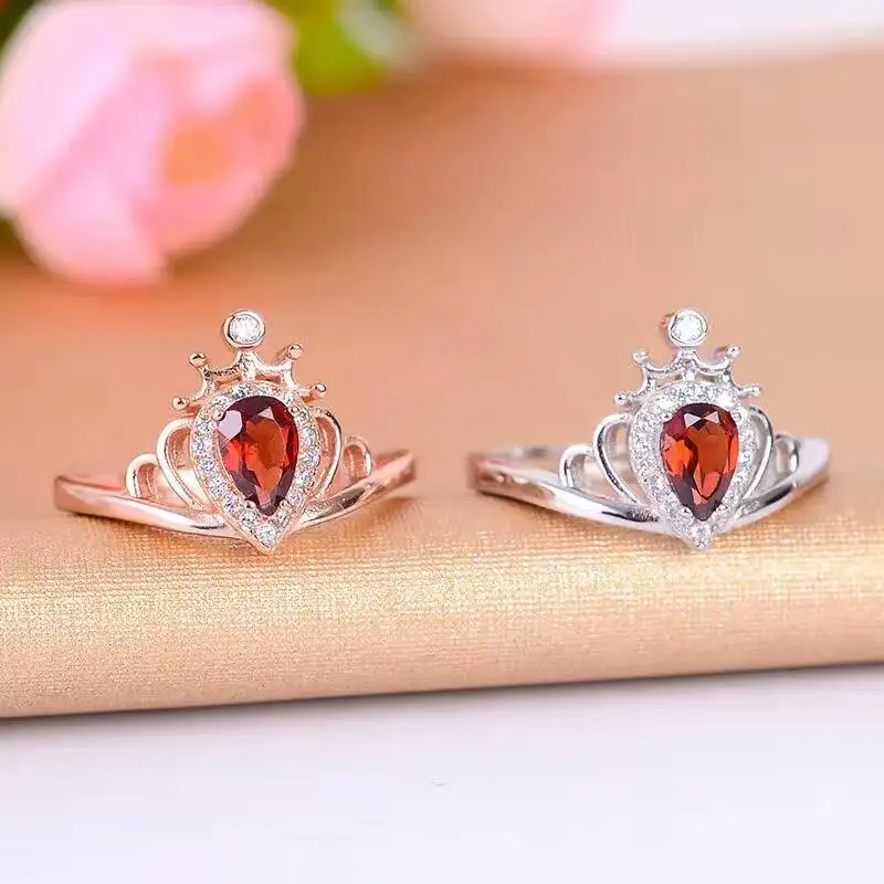 Модное кольцо короны принцессы 4*6 груша огранка натуральный гранат germstone Твердое Серебро 925 пробы Корона кольцо идеальный подарок для девочки