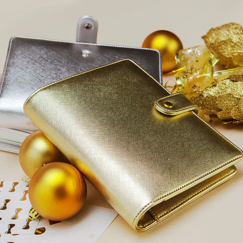 

Dokibook Free shipping new notebook A6 leather loose-leaf notepad Time Planner Series Gold silver Diary Memo Travel Journal cute