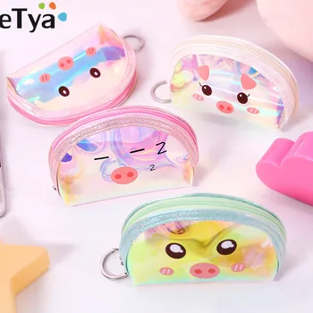 

eTya Women Small Coin Purse Transparent PVC Laser Mini Coin Money Card Key Holder Wallet Kids Cute Pocket Bag Pouch
