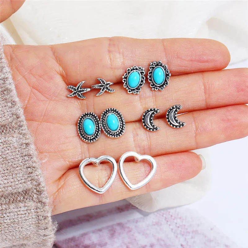 

2019 new moon-shaped heart-shaped temperament earrings imitation stone inlay earrings starfish ladies fashion accessories B475