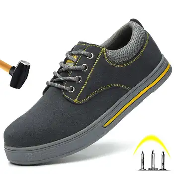 

Plus Size Outdoor Steel Toe Cap Safety Men Work Shoes Anti-slip Steel Puncture Proof Construction Safety Boots Shoes Men