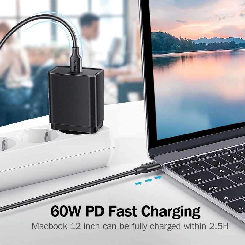 Ugreen 60 Вт USB C к usb type-C кабель для huawei mate 20 PD QC 4,0 Быстрая зарядка кабель для передачи данных для Macbook samsung S9 Plus USB C кабель