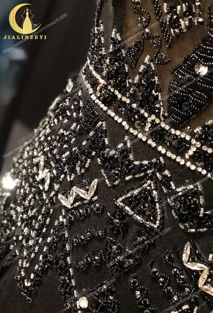 JIALINZEYI реальное изображение черное шифоновое платье с коротким рукавом с накидкой из бисера Сексуальные Платья вечерние платья
