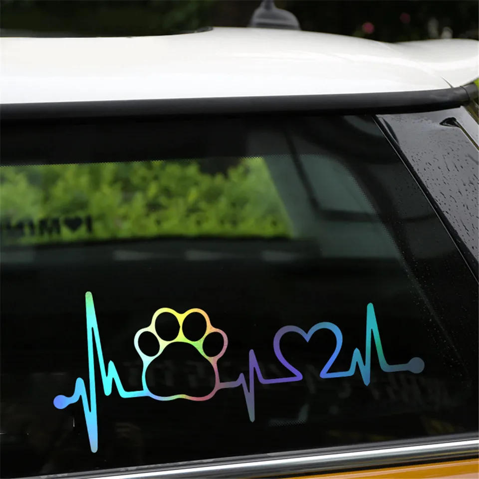 Cunymagos 17.87.7cm 3D Car Styling Stickers Dog Paw Heartbeat Car Stickers and Decals Car Body Stickers (5)