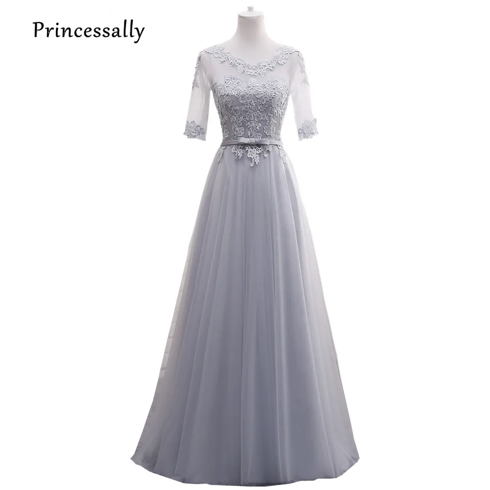 New Light Grey Bridesmaid Dresses Long Half Long Sleeve Illusion