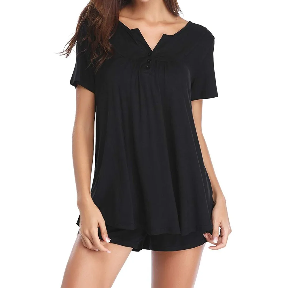 

Women Pajama Sets Bamboo homewear Short Sleeve Sleepwear Set TOP And Shorts Set shirts ladies fashion summer 2019 home clothes