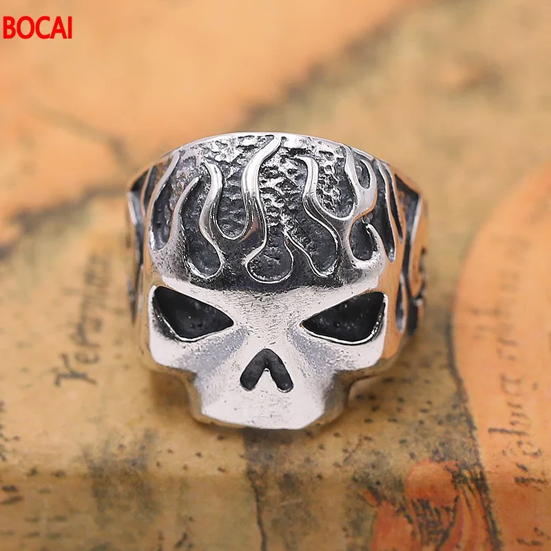 

S925 pure silver Thai silver ornament punk man personality skulls pop open ring restoring ancient ways
