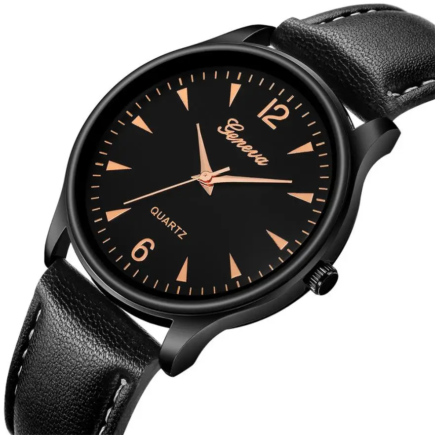 Montre femme Geneva Роскошные ультратонкие часы из искусственной кожи черные взрослые