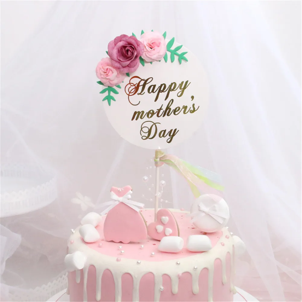 CRLEY цветок зеленый лист Топпер для торта «С Днем Рождения» розовый белый украшения выпечки украшения Baby Shower Свадебные украшения
