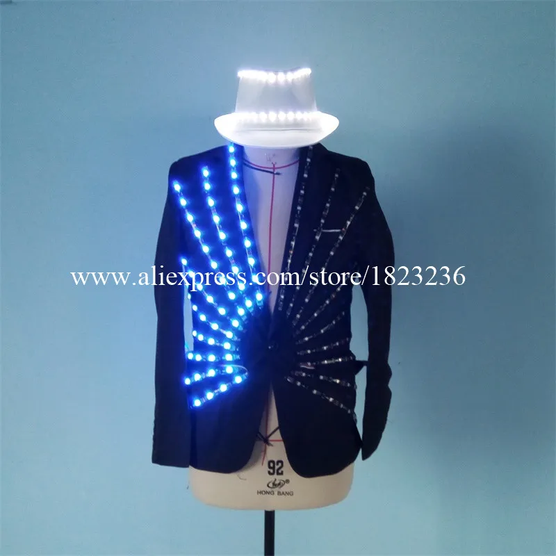 Newest Led Luminous Ballroom Costume LED Light Up Growing Stage performance DJ Singer Dancer Clothes For Nightclub Bar KTV06