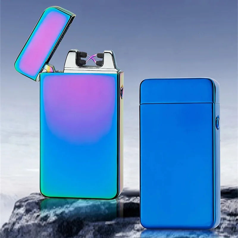 

USB Electric Dual Arc Metal Flameless Torch Rechargeable Windproof Lighter Double arc pulse cross ligthers smoking lighter