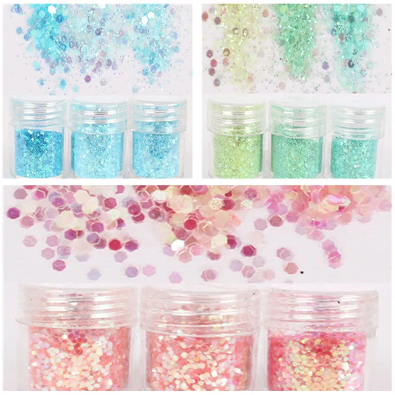 3Pcs Gradient Glitter Powder Set 10ml Pink Hexagon Nail Sequins Paillettes Tips Manicure Art Decorations Dipping | Красота и здоровье