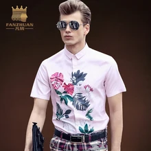 FANZHUAN популярные бренды, мужские рубашки с цветочным принтом, Модная приталенная Мужская рубашка с коротким рукавом, Азиатский Размер, M-5XL