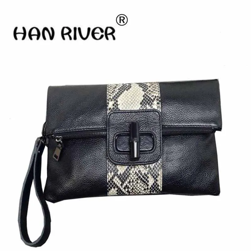 

HANRIVER 2018 The new leather women's fashion serpentine has a large capacity and slanting shoulder across the handbag