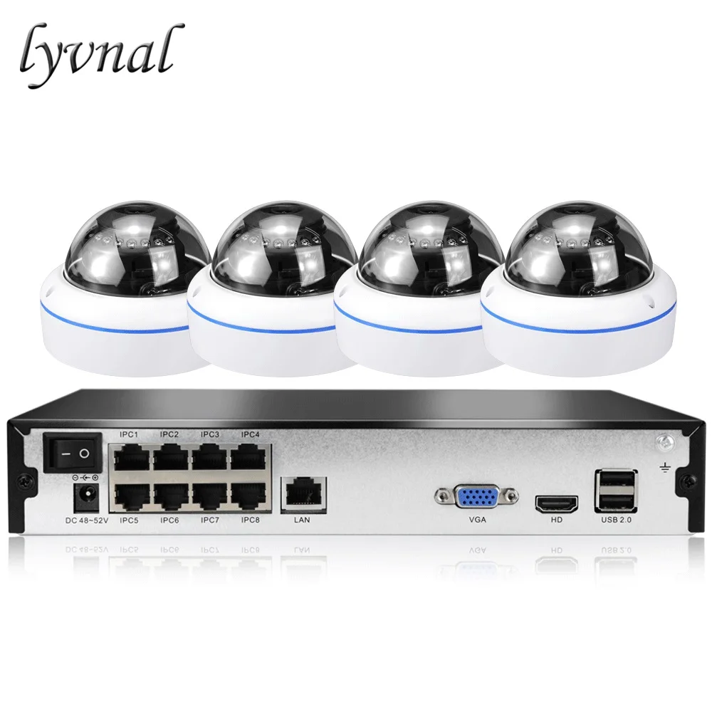 

LYVNAL h.265 h.264 4ch poe system plug and play 1080P 2MP Security camera External POE metal dome p2p onvif 8ch poe nvr kit