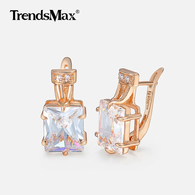 

Clear Cubic Zircon Women's Earrings 585 Rose Gold Earrings Woman Hot Party Wedding Jewelry Valentines Gifts For Women KGE86