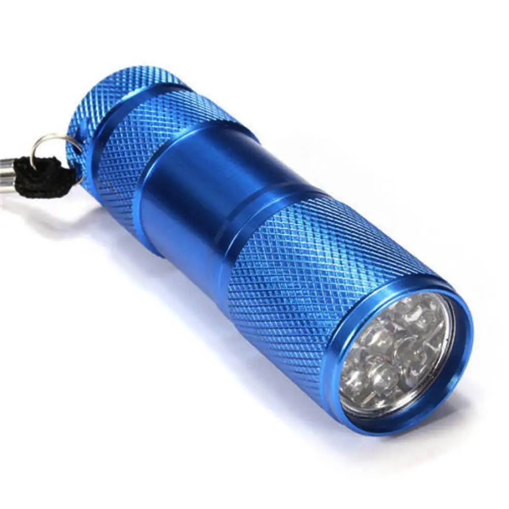 1х 9LED алюминиевый УФ ультрафиолетовый фонарик фиолетовый свет лампа AAA