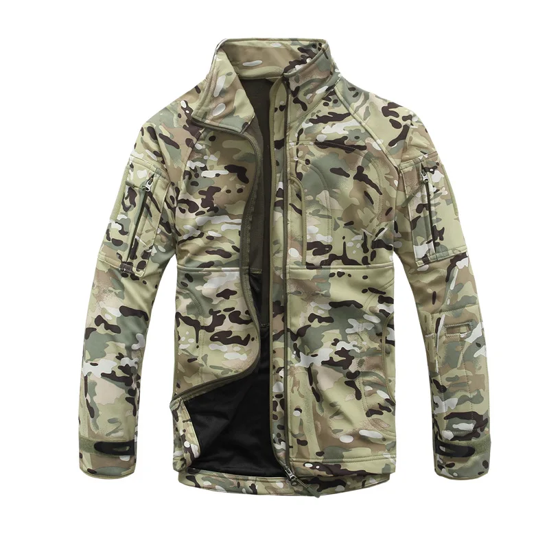 Preise Männer Armee Camouflage Military Windjacke Taktische Jacke Jagd Haifisch Softshell Standcollar Winddicht Oberbekleidung Fleece Mäntel