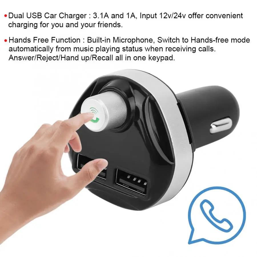 12V Wireless Bluetooth MP3 Player USB Charger Handsfree Car Kit For Mobile Phone