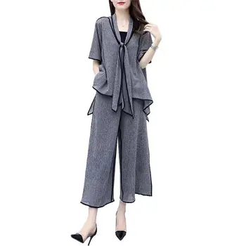 

Summer Hot Sale Women Clothing Two Piece Set Female Tops And Wide Leg Trouses Suits Sets Lady Fashion Casual OL Tracksuit F115