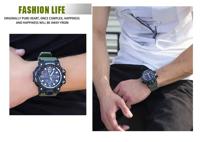 Men Military Watch 50m Waterproof Wristwatch LED Quartz Clock Sport Watch Male relogios masculino 1545 Sport S Shock Watch Men -