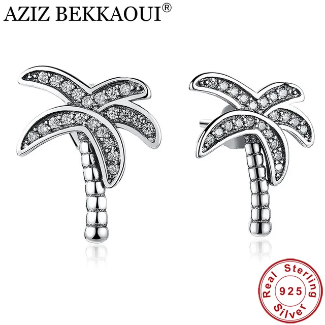 Aziz Bekkaoui Real 925 Sterling Silver Sparkling Crystal Palm Tree Aziz Bekkaoui Real 925 Sterling Silver Sparkling Crystal Palm Tree Stud Earrings For Women Engagement Female