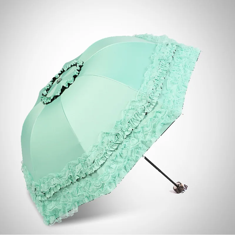 Кружевной Цветочный двухслойный зонтик, голубой кружевной свадебный зонтик, отличный подарок для девочки, женский зонтик от солнца, дождя, принцессы - Цвет: Green