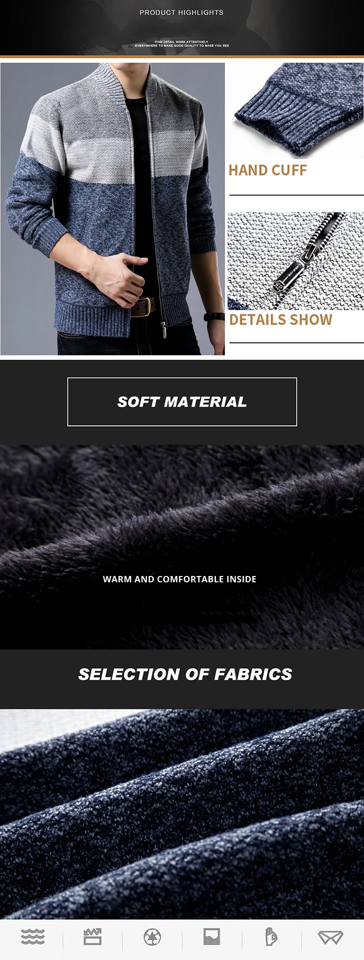 New Fashion Brand Clothing Jacket Men Casual Mandarin Collar Mens Coat Gradient knitting Zippers Mens Jackets And Coats