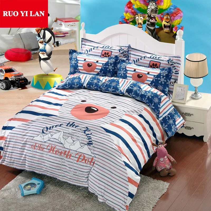 

Cartoon Bear 3D Large Printing Duvet Cover Set 100% Cotton Queen Bedding Quilt Cover+Sheet+Pillowcase 4 Pieces for 1.5m/1.8m Bed