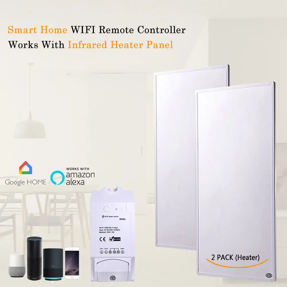 

2X 450W Infrared Panel Heater With DIY WIFI Remote Control Smart Switch
