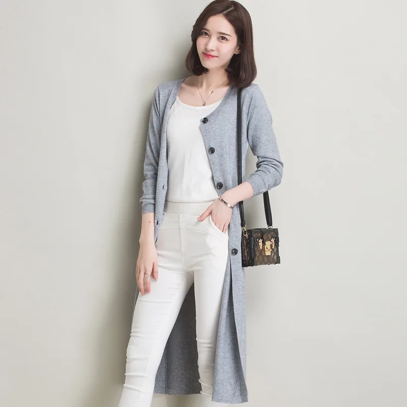 2018 Fashion Women's Clothing Spring Autumn Winter Single Breasted Cashmere Knitted Long Cardigans O-Neck Sweaters Coat Women |