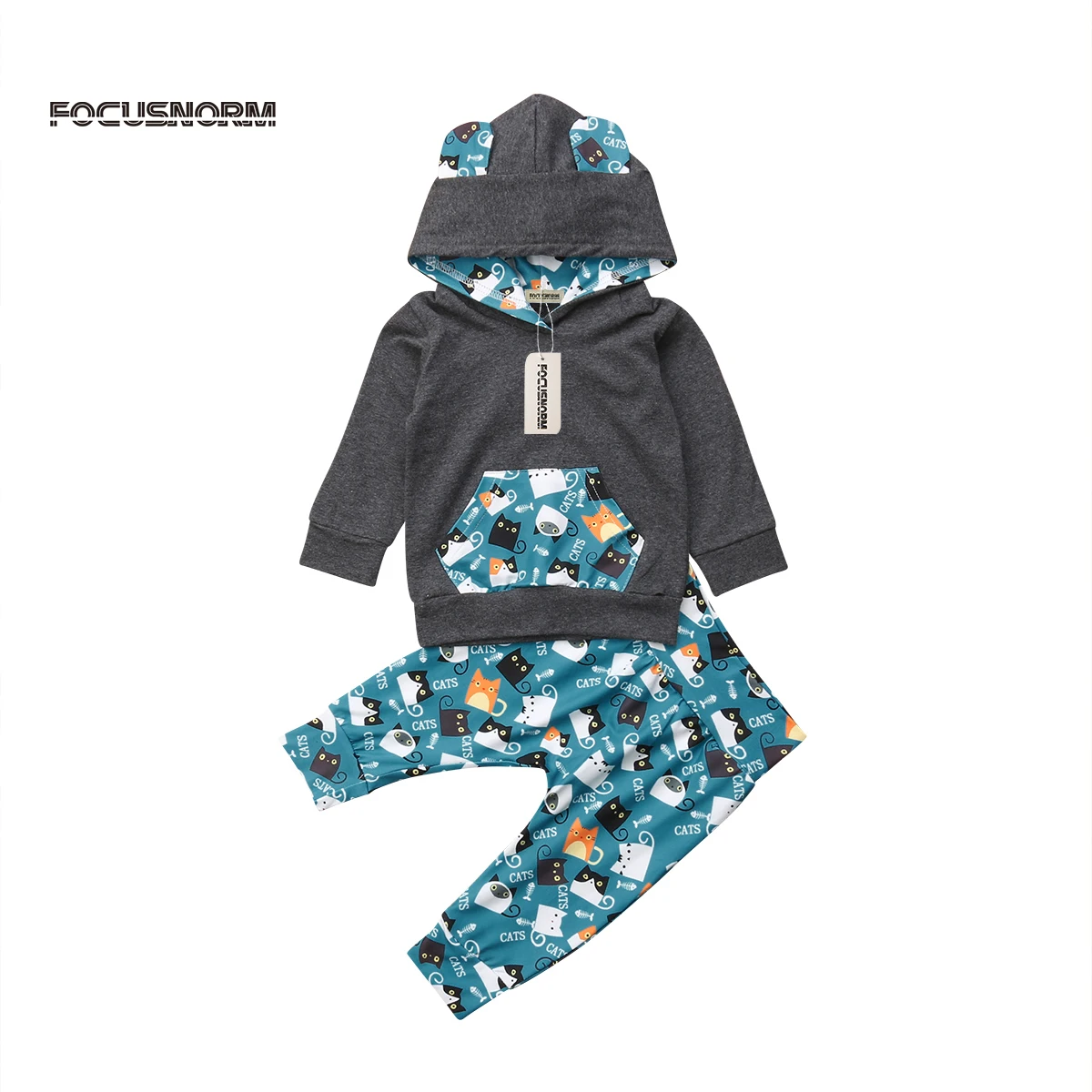 

Brand New 2Pcs Newborn Baby Boys Girls Cat Print Hooded Sweatshirt Tops T-shirt+Long Pants Leggings Casual Baby Clothes Outfits