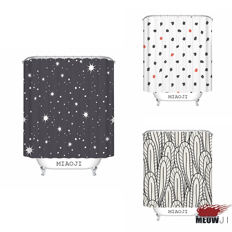 [MIAOJI] Trendy Geometric Pattern Nordic Minimalist Shower Curtain Waterproof Multi Sizes Bathroom Decor Free Shipping | Дом и сад