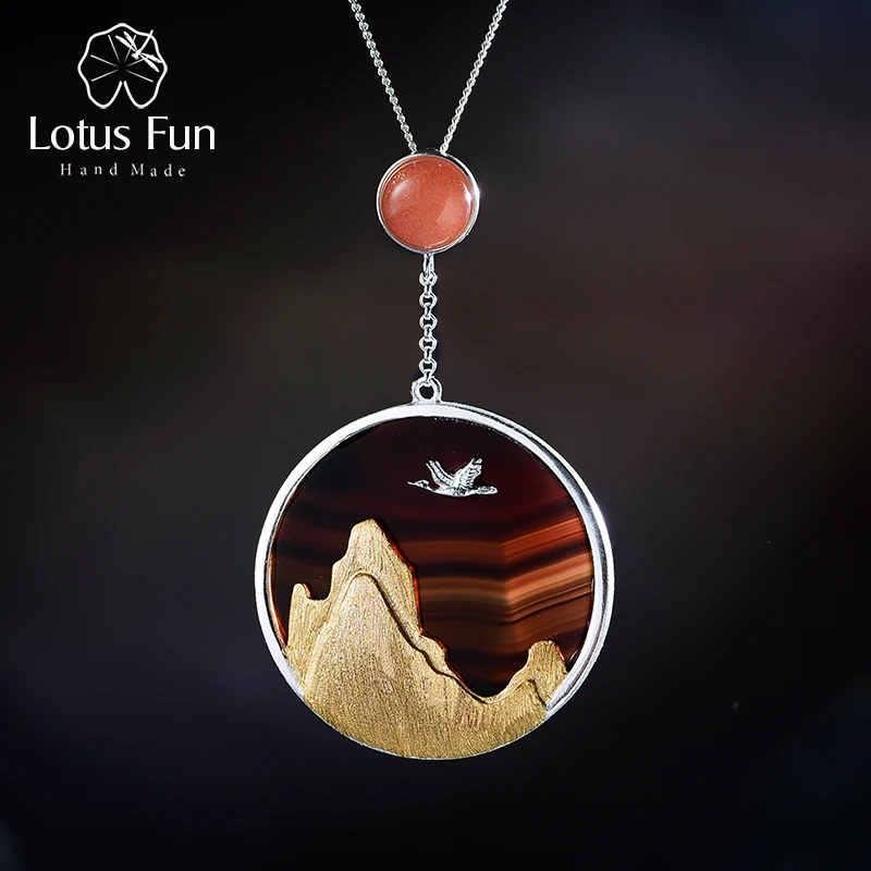 Lotus Fun Настоящее серебро 925 пробы натуральный драгоценный камень хорошее
