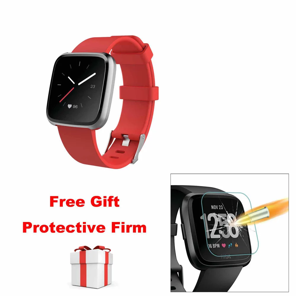 Replacement Band For Fitbit Versa/Versa Lite Strap With Screen Protector Silicone Bracelet Accessories For Fit Bit Versa Band - Цвет: Red