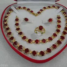Колье Ювелирные наборы для Для женщин аниме кварц камень драгоценных камней Для женщин подарок Красный Циркон Gem Серьги Браслет Цепочки и ожерелья кольцо