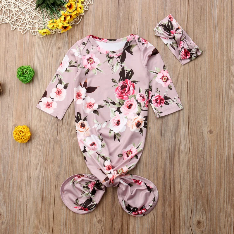 Комплект из 2 предметов, детское одеяло для новорожденных с цветочным принтом, повязка на голову с длинными рукавами, спальный мешок, комплект для пеленания