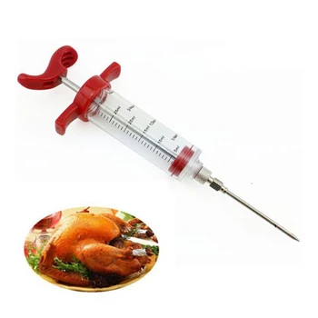 

1pcs 30ML Kitchen Syringes Stainless Steel Needles Injector Meat Sausage Stuffer Kitchen Tool Meat Injectors