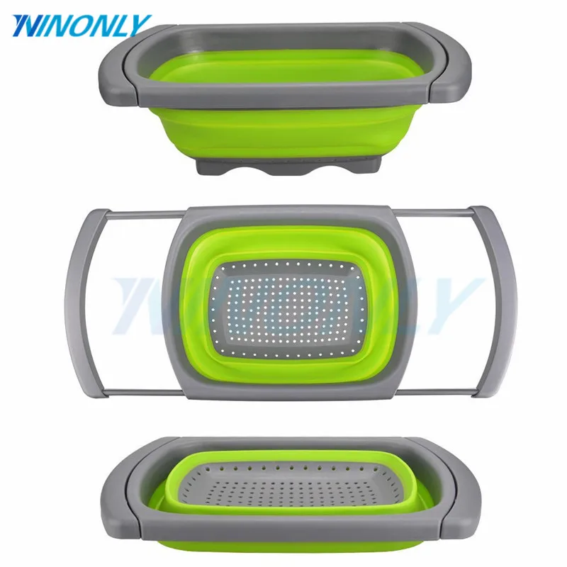 Ninonly Collapsible Silicone Colander Folding Kitchen Strainer Noodles Fruit Vegetable Wash Colanders Square Baskets Strainers|basket strainer|kitchen strainercollapsible silicone colander - AliExpress