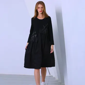 

Spring Female Fashion loose cotton midi dress printed ties comfortable casual vestidos plus size street wear jurken robes tunics