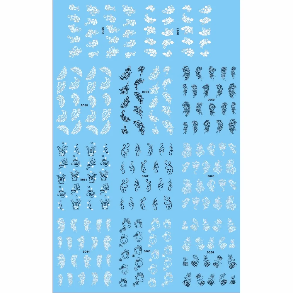 11 PACK/ LOT WATER TRANSFER DECAL NAIL ART STICKER BLACK WHITE FLOWER VINE GRASS RABBIT D056-066 | Красота и здоровье
