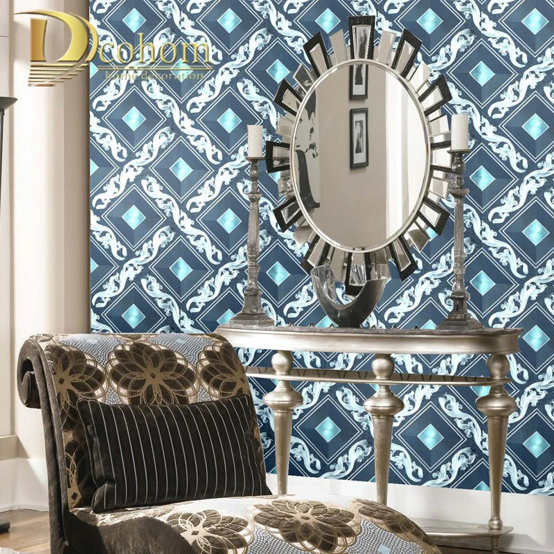 Vinyl Solid Blue Wallpaper Modern Geometric PVC Wall Paper For Bedroom Living Room Walls Ceiling