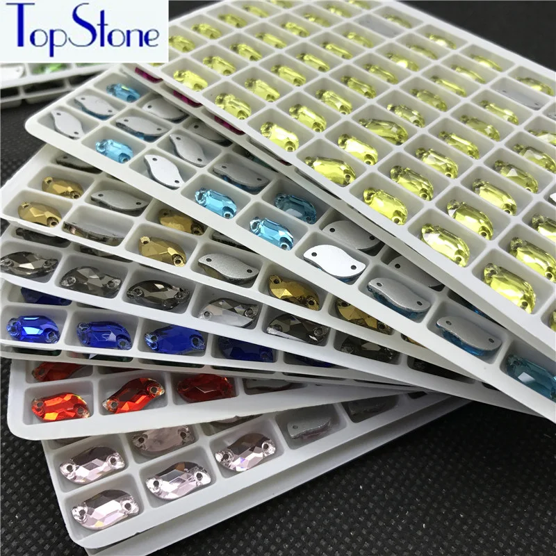 

Topstone S shape Sew On Rhinestone Glass Crystal 6x12mm 72pcs Multi Colors Flatback 2holes Sew-on stone For Dress clothing